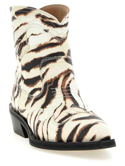 Ganni Zebra-print Synthetic Ankle Boot In Beis