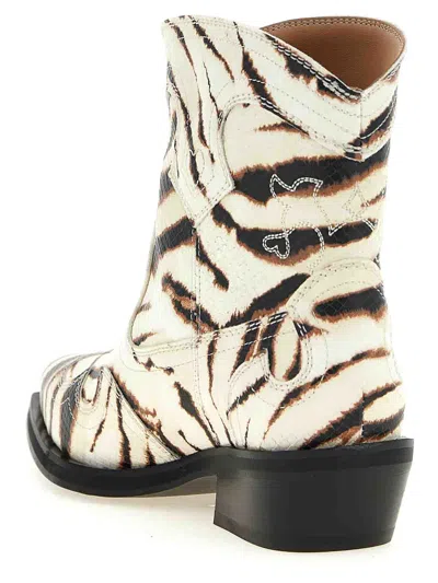 Ganni Zebra-print Synthetic Ankle Boot In Beis