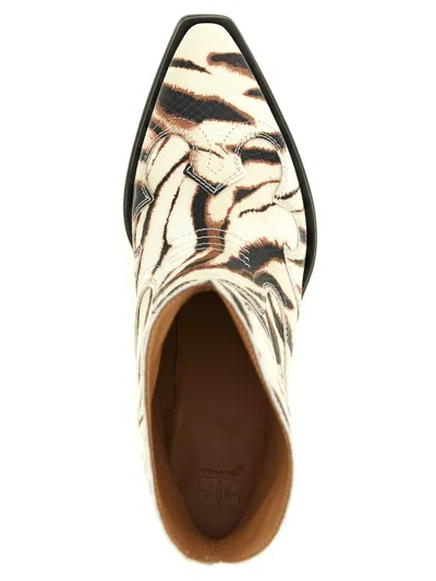 Ganni Zebra-print Synthetic Ankle Boot In Beis