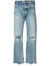 Moussy Vintage Odessa Distressed Wide Straight-leg Jeans In Blue