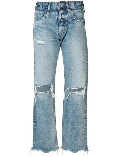 Moussy Vintage Odessa Distressed Wide Straight-leg Jeans In Blue