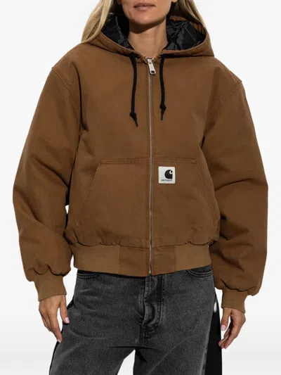 Carhartt Active Logo-patch Drawstring Jacket In Brown