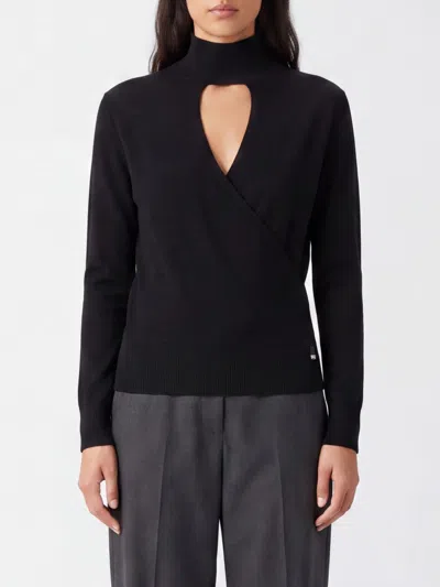 Herno Carded Wool Wrap-front Sweater In Black