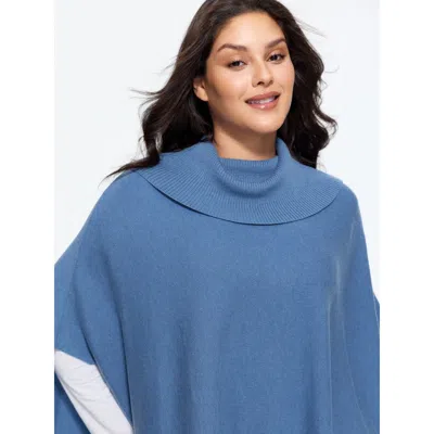 Bloomchic Cowl Collar Asymmetric Hem Loose Poncho Pullover In Mediumblue