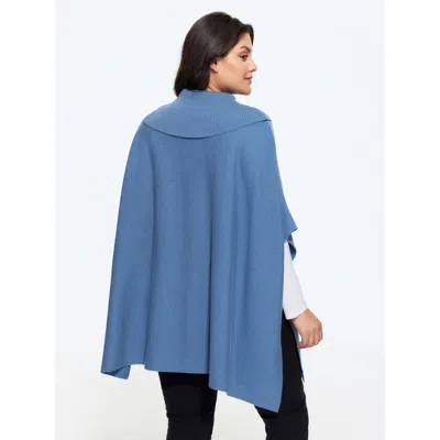 Bloomchic Cowl Collar Asymmetric Hem Loose Poncho Pullover In Mediumblue