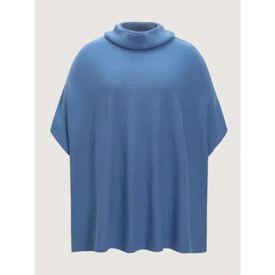 Bloomchic Cowl Collar Asymmetric Hem Loose Poncho Pullover In Mediumblue