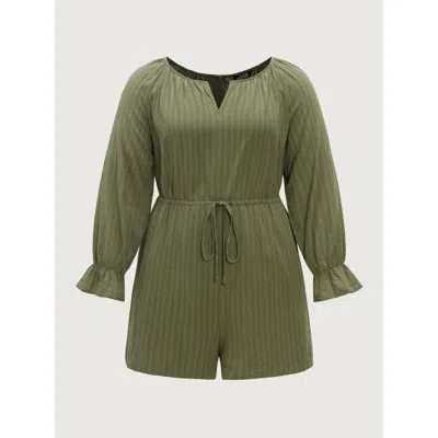 Bloomchic Textured Stripe Drawstring Waist Pocket Romper In Olive
