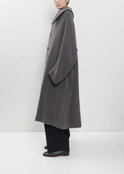 Y's Arranged Sleeve Wool Mosser Coat In Grey