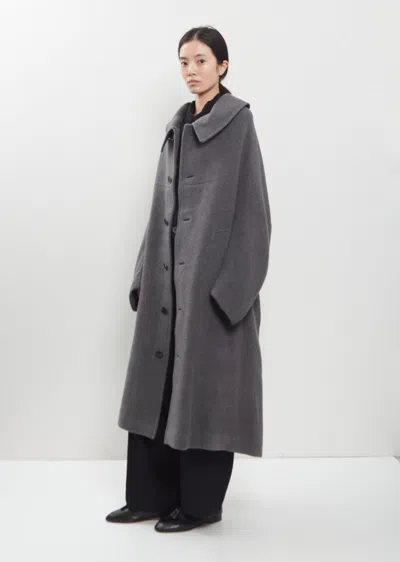 Y's Arranged Sleeve Wool Mosser Coat In Grey