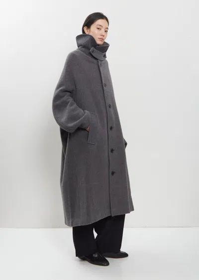 Y's Arranged Sleeve Wool Mosser Coat In Grey