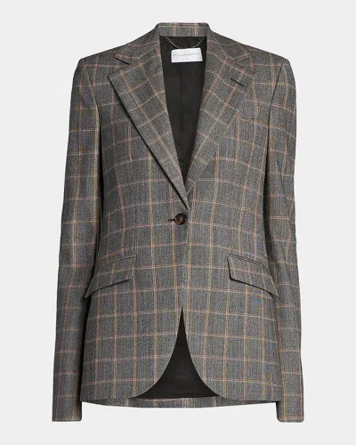 Stella Mccartney Slim Checked Single-breasted Blazer Jacket In Gray