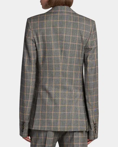 Stella Mccartney Slim Checked Single-breasted Blazer Jacket In Gray