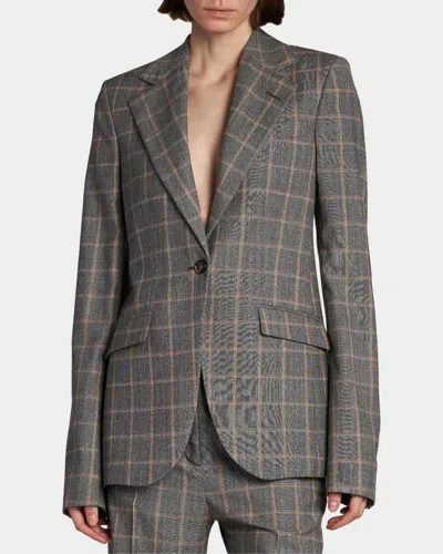 Stella Mccartney Slim Checked Single-breasted Blazer Jacket In Gray