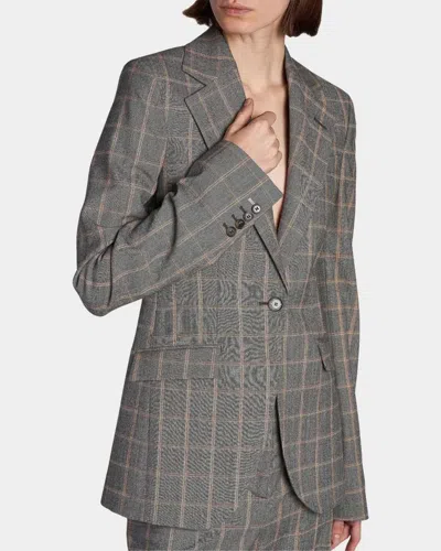 Stella Mccartney Slim Checked Single-breasted Blazer Jacket In Gray