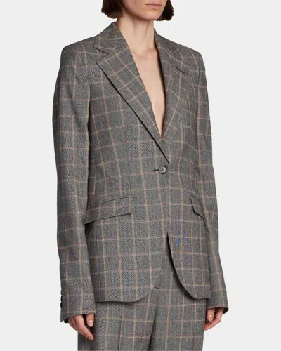 Stella Mccartney Slim Checked Single-breasted Blazer Jacket In Gray