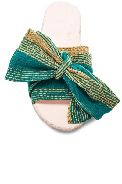 Shop Brother Vellies Burkina Slide In Green,stripes