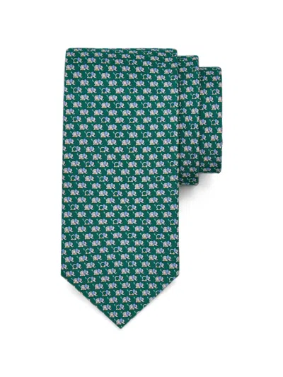 Ferragamo Elephant Print Silk Tie In Green