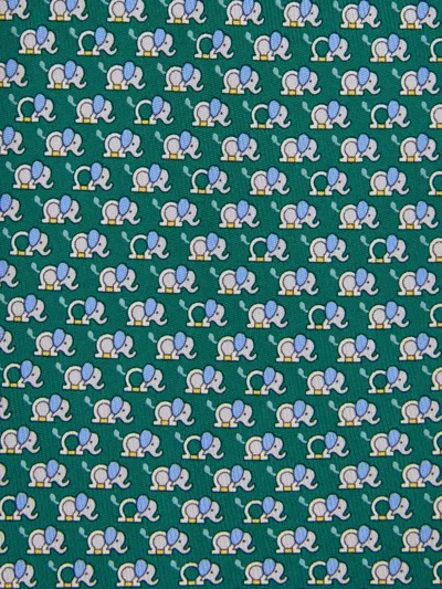 Ferragamo Elephant Print Silk Tie In Green