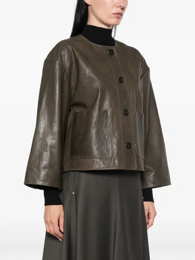 Weekend Max Mara Button-up Wide-sleeve Jacket In Brown