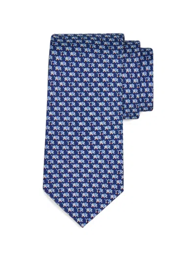 Ferragamo Elephant Print Silk Tie In Blue