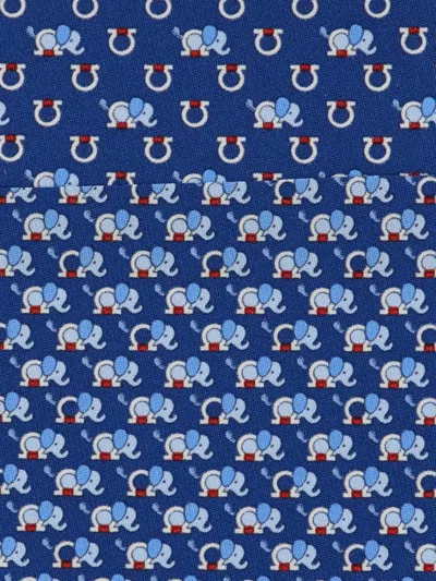 Ferragamo Elephant Print Silk Tie In Blue