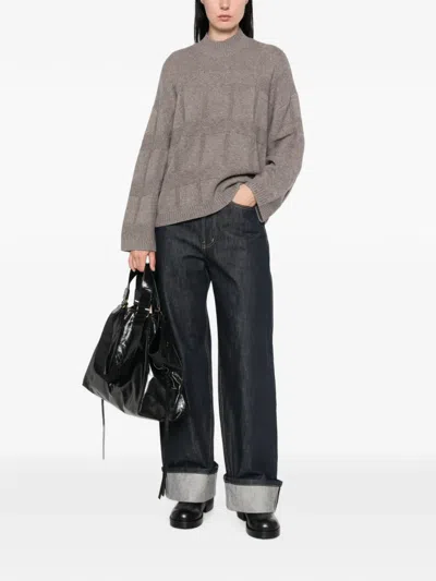 Emporio Armani Check-pattern Cable-knit Sweater In Gray