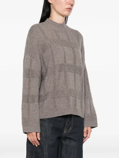 Emporio Armani Check-pattern Cable-knit Sweater In Gray