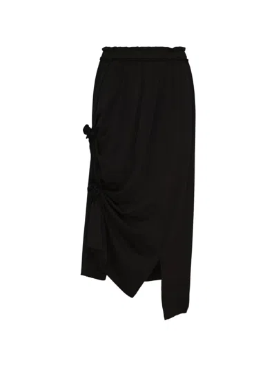 Y's Asymmetric Gathered Midi Skirt In Black