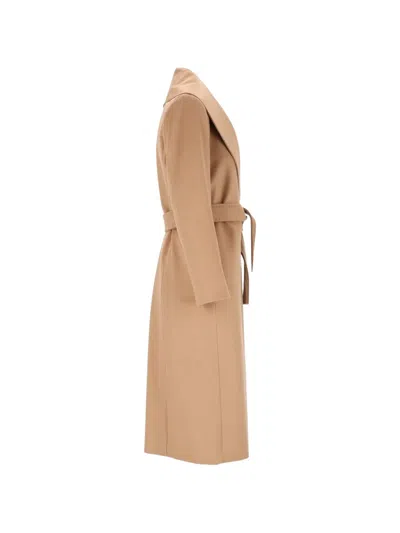 Max Mara Belted Shawl-collar Coat In Neutral