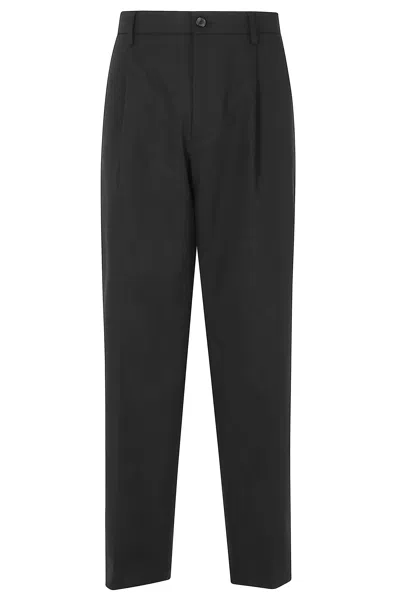 Department Five Wide Leg Pleated Technical Drill Pants In Black