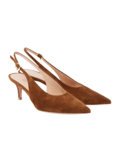 Gianvito Rossi Solid Suede Slingback Pumps In Brown
