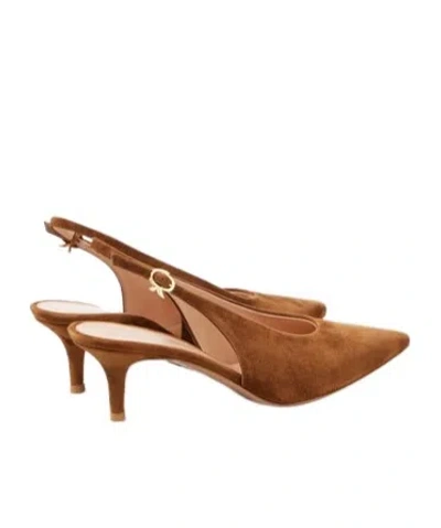 Gianvito Rossi Solid Suede Slingback Pumps In Brown