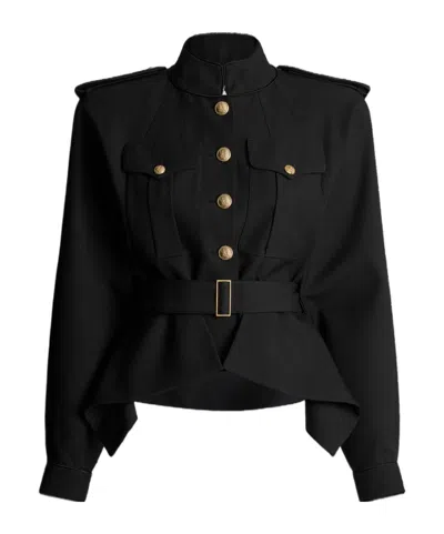 Balmain Wool Belted Officer Jacket In Black