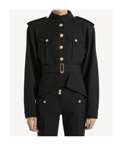 Balmain Wool Belted Officer Jacket In Black