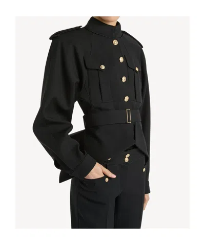 Balmain Wool Belted Officer Jacket In Black