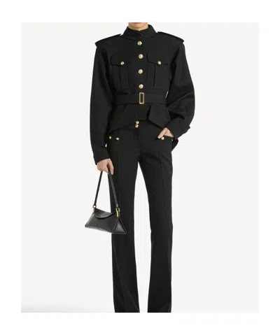 Balmain Wool Belted Officer Jacket In Black
