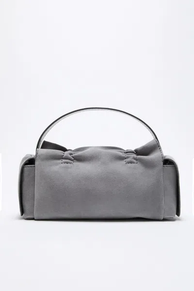 Acne Studios Multipocket Suede Shoulder Bag In Cool Grey