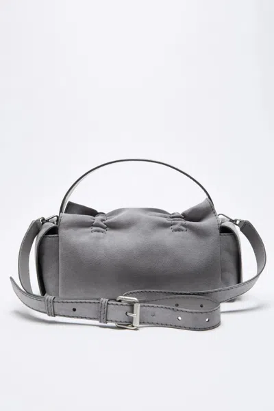 Acne Studios Multipocket Suede Shoulder Bag In Cool Grey