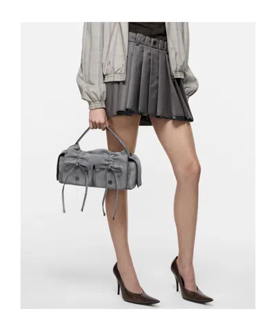 Acne Studios Multipocket Suede Shoulder Bag In Cool Grey