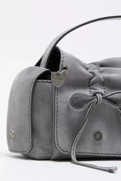 Acne Studios Multipocket Suede Shoulder Bag In Cool Grey