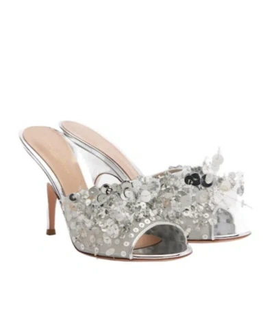Gianvito Rossi Sequined Mesh Mules In Silver