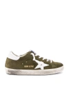 Golden Goose Olive Green Distressed Superstar Sneakers In Olive Green Suede & White Star