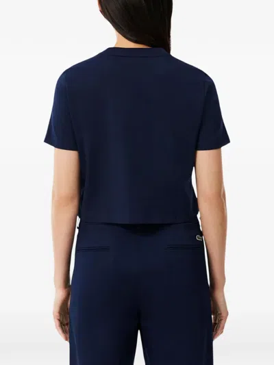 Lacoste Logo-patch Cropped T-shirt In Blue
