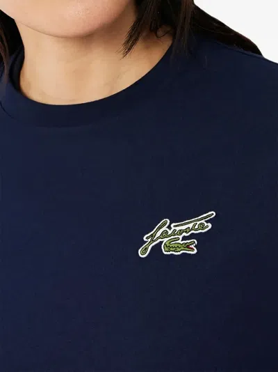Lacoste Logo-patch Cropped T-shirt In Blue