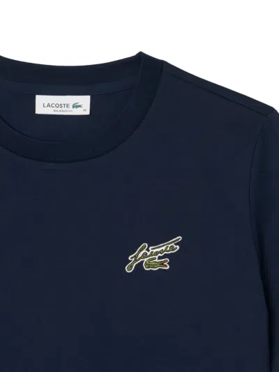 Lacoste Logo-patch Cropped T-shirt In Blue
