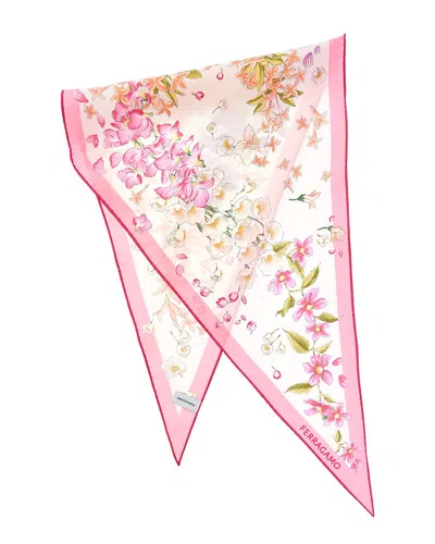 Ferragamo Spring Print Diamond Silk Scarf In Pink