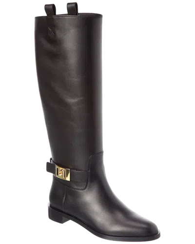 Ferragamo Knee High Boot With Hug Buckle Detail In Blue