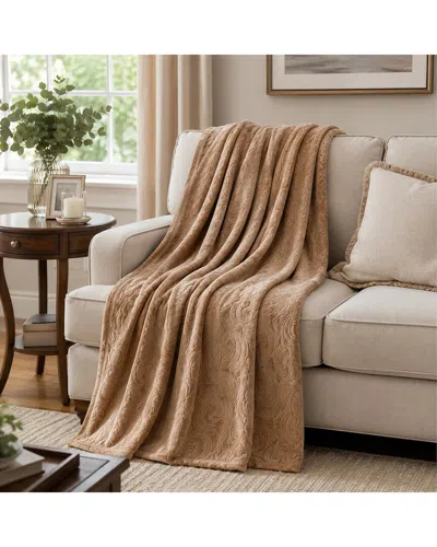 Luxury Home Embossed Scroll Throw Blanket In Brown