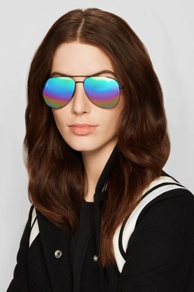 Shop Saint Laurent Aviator-style Metal Mirrored Sunglasses