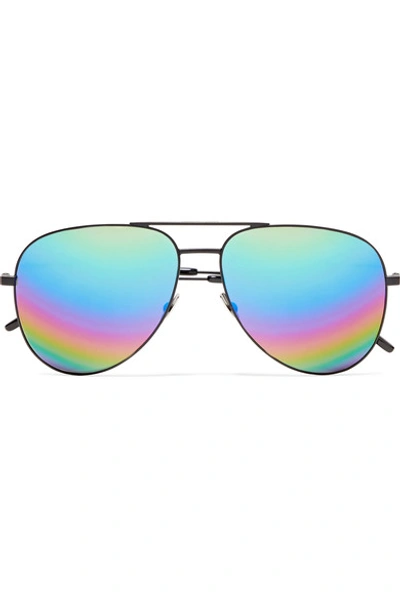 Shop Saint Laurent Aviator-style Metal Mirrored Sunglasses